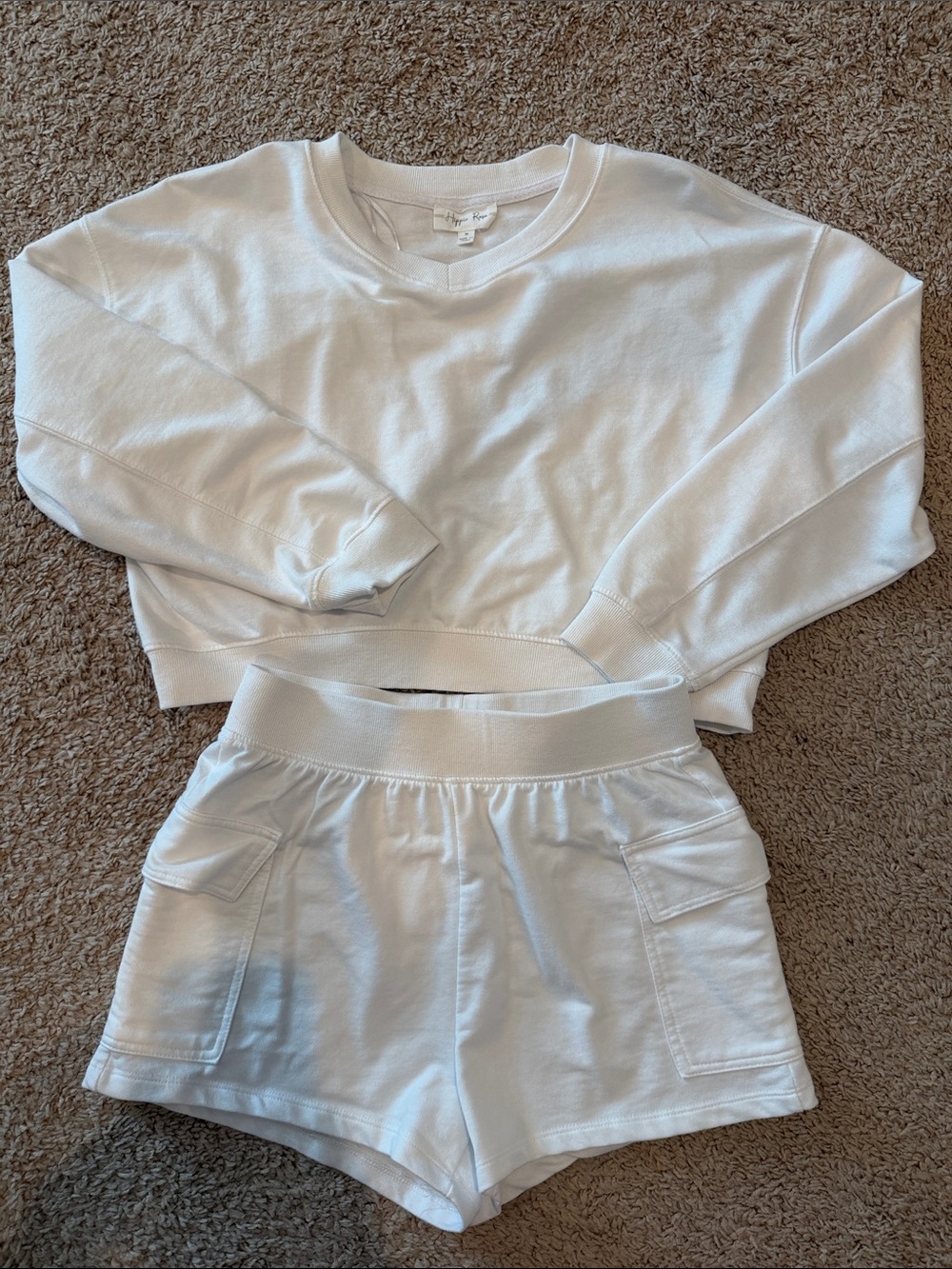 White Cropped Sweatshirt & Shorts Set
